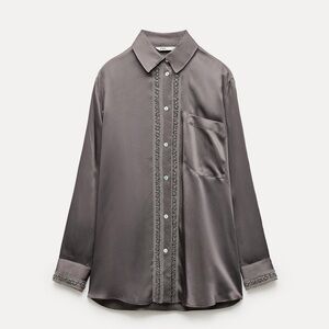 NWT Zara embroidered satin effect shirt ZW collection